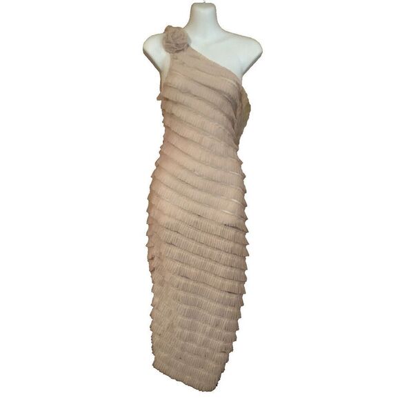 Kimchi Blue x Urban Outfitters Sz M Beige Layered Sheer One Shoulder Dress - Picture 7 of 7